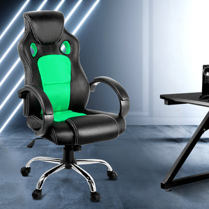 Gaming Chair - Racing Style - PU Leather - Gas Lift/Swivel - Lumbar Support - Padded Armrests - 6 Colours (Black, Blue, Green, Grey, Orange, Red)