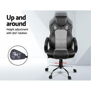 Gaming Chair - Racing Style - PU Leather - Gas Lift/Swivel - Lumbar Support - Padded Armrests - 6 Colours (Black, Blue, Green, Grey, Orange, Red)