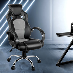 Gaming Chair - Racing Style - PU Leather - Gas Lift/Swivel - Lumbar Support - Padded Armrests - 6 Colours (Black, Blue, Green, Grey, Orange, Red)