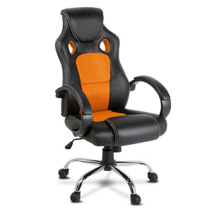 Gaming Chair - Racing Style - PU Leather - Gas Lift/Swivel - Lumbar Support - Padded Armrests - 6 Colours (Black, Blue, Green, Grey, Orange, Red)