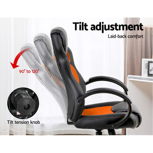 Gaming Chair - Racing Style - PU Leather - Gas Lift/Swivel - Lumbar Support - Padded Armrests - 6 Colours (Black, Blue, Green, Grey, Orange, Red)