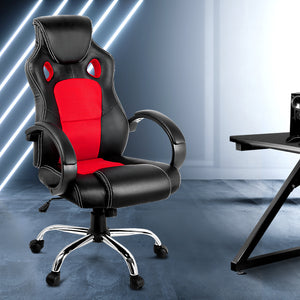 Gaming Chair - Racing Style - PU Leather - Gas Lift/Swivel - Lumbar Support - Padded Armrests - 6 Colours (Black, Blue, Green, Grey, Orange, Red)