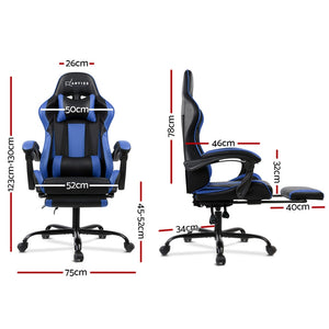 Gaming Chair - Racer Style - High Back - Lumbar Cushion - Recliner - Gas Lift/Swivel - 3 Colours - (Black-Blue, Black-Grey, Black-Red)