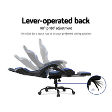 Load image into Gallery viewer, Gaming Chair - Racer Style - High Back - Lumbar Cushion - Recliner - Gas Lift/Swivel - 3 Colours - (Black-Blue, Black-Grey, Black-Red)
