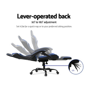 Gaming Chair - Racer Style - High Back - Lumbar Cushion - Recliner - Gas Lift/Swivel - 3 Colours - (Black-Blue, Black-Grey, Black-Red)