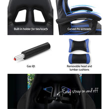 Load image into Gallery viewer, Gaming Chair - Racer Style - High Back - Lumbar Cushion - Recliner - Gas Lift/Swivel - 3 Colours - (Black-Blue, Black-Grey, Black-Red)
