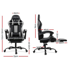 Load image into Gallery viewer, Gaming Chair - Racer Style - High Back - Lumbar Cushion - Recliner - Gas Lift/Swivel - 3 Colours - (Black-Blue, Black-Grey, Black-Red)
