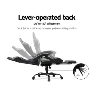 Gaming Chair - Racer Style - High Back - Lumbar Cushion - Recliner - Gas Lift/Swivel - 3 Colours - (Black-Blue, Black-Grey, Black-Red)