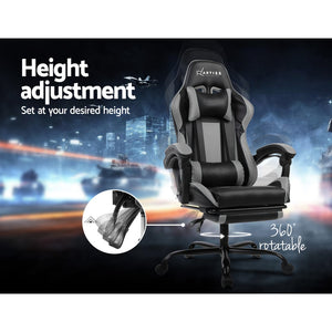 Gaming Chair - Racer Style - High Back - Lumbar Cushion - Recliner - Gas Lift/Swivel - 3 Colours - (Black-Blue, Black-Grey, Black-Red)