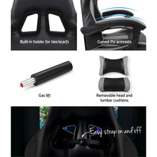 Load image into Gallery viewer, Gaming Chair - Racer Style - High Back - Lumbar Cushion - Recliner - Gas Lift/Swivel - 3 Colours - (Black-Blue, Black-Grey, Black-Red)
