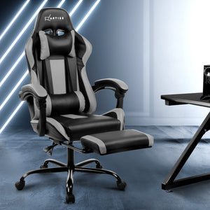 Gaming Chair - Racer Style - High Back - Lumbar Cushion - Recliner - Gas Lift/Swivel - 3 Colours - (Black-Blue, Black-Grey, Black-Red)