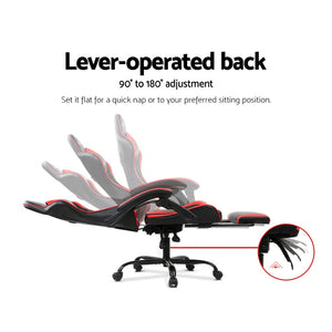 Gaming Chair - Racer Style - High Back - Lumbar Cushion - Recliner - Gas Lift/Swivel - 3 Colours - (Black-Blue, Black-Grey, Black-Red)