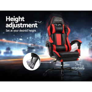 Gaming Chair - Racer Style - High Back - Lumbar Cushion - Recliner - Gas Lift/Swivel - 3 Colours - (Black-Blue, Black-Grey, Black-Red)