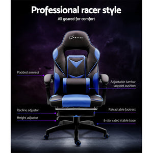 Gaming-Office-Study Chair - PU Leather Rotatable Recliner - Retractable Footrest - 7 Colours - Pink, Blue, Green, Grey, Red, White, Yellow