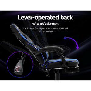 Gaming-Office-Study Chair - PU Leather Rotatable Recliner - Retractable Footrest - 7 Colours - Pink, Blue, Green, Grey, Red, White, Yellow