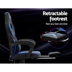 Gaming-Office-Study Chair - PU Leather Rotatable Recliner - Retractable Footrest - 7 Colours - Pink, Blue, Green, Grey, Red, White, Yellow