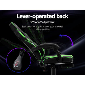 Gaming-Office-Study Chair - PU Leather Rotatable Recliner - Retractable Footrest - 7 Colours - Pink, Blue, Green, Grey, Red, White, Yellow