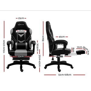 Gaming-Office-Study Chair - PU Leather Rotatable Recliner - Retractable Footrest - 7 Colours - Pink, Blue, Green, Grey, Red, White, Yellow