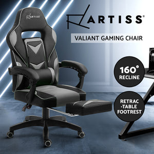 Gaming-Office-Study Chair - PU Leather Rotatable Recliner - Retractable Footrest - 7 Colours - Pink, Blue, Green, Grey, Red, White, Yellow