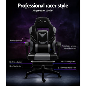 Gaming-Office-Study Chair - PU Leather Rotatable Recliner - Retractable Footrest - 7 Colours - Pink, Blue, Green, Grey, Red, White, Yellow