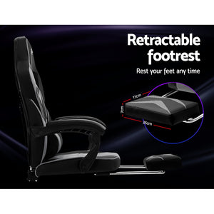 Gaming-Office-Study Chair - PU Leather Rotatable Recliner - Retractable Footrest - 7 Colours - Pink, Blue, Green, Grey, Red, White, Yellow