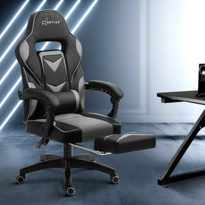 Gaming-Office-Study Chair - PU Leather Rotatable Recliner - Retractable Footrest - 7 Colours - Pink, Blue, Green, Grey, Red, White, Yellow