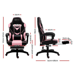 Gaming-Office-Study Chair - PU Leather Rotatable Recliner - Retractable Footrest - 7 Colours - Pink, Blue, Green, Grey, Red, White, Yellow