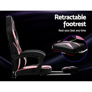 Gaming-Office-Study Chair - PU Leather Rotatable Recliner - Retractable Footrest - 7 Colours - Pink, Blue, Green, Grey, Red, White, Yellow