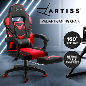 Gaming-Office-Study Chair - PU Leather Rotatable Recliner - Retractable Footrest - 7 Colours - Pink, Blue, Green, Grey, Red, White, Yellow