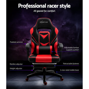 Gaming-Office-Study Chair - PU Leather Rotatable Recliner - Retractable Footrest - 7 Colours - Pink, Blue, Green, Grey, Red, White, Yellow
