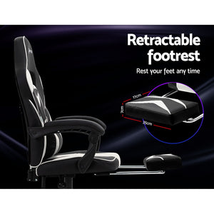 Gaming-Office-Study Chair - PU Leather Rotatable Recliner - Retractable Footrest - 7 Colours - Pink, Blue, Green, Grey, Red, White, Yellow