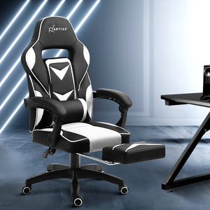 Gaming-Office-Study Chair - PU Leather Rotatable Recliner - Retractable Footrest - 7 Colours - Pink, Blue, Green, Grey, Red, White, Yellow
