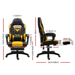 Gaming-Office-Study Chair - PU Leather Rotatable Recliner - Retractable Footrest - 7 Colours - Pink, Blue, Green, Grey, Red, White, Yellow