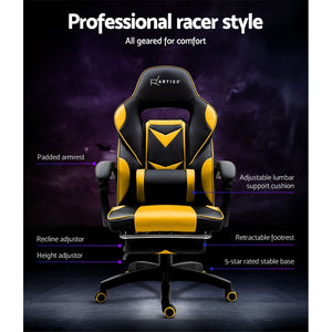 Gaming-Office-Study Chair - PU Leather Rotatable Recliner - Retractable Footrest - 7 Colours - Pink, Blue, Green, Grey, Red, White, Yellow