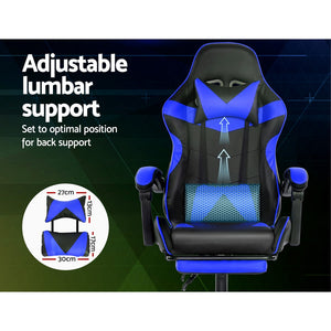 Artiss Gaming Office Chairs Computer Seating Racing Recliner Footrest Black Blue