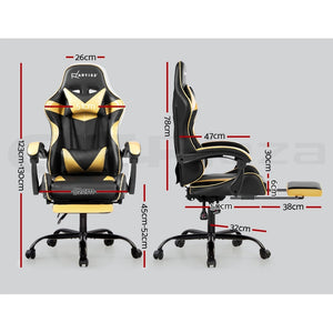 Artiss Office Chair Gaming Chair Computer Chairs Recliner PU Leather Seat Armrest Footrest Black Golden