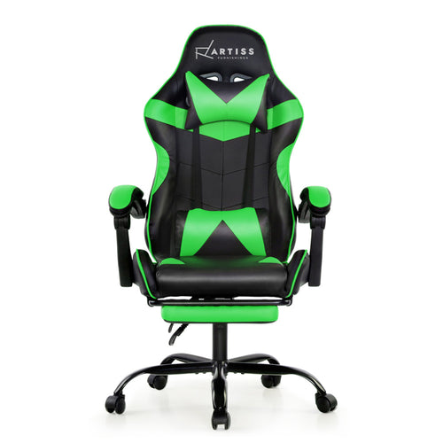 Artiss Office Chair Gaming Chair Computer Chairs Recliner PU Leather Seat Armrest Footrest Black Green