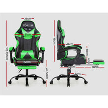 Load image into Gallery viewer, Artiss Office Chair Gaming Chair Computer Chairs Recliner PU Leather Seat Armrest Footrest Black Green
