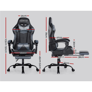 Artiss Office Chair Gaming Chair Computer Chairs Recliner PU Leather Seat Armrest Footrest Black Grey