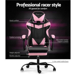 Artiss Office Chair Gaming Chair Computer Chairs Recliner PU Leather Seat Armrest Footrest Black Pink