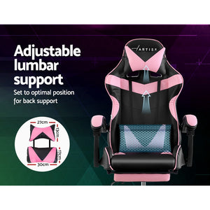 Artiss Office Chair Gaming Chair Computer Chairs Recliner PU Leather Seat Armrest Footrest Black Pink