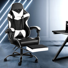 Load image into Gallery viewer, Gaming Office Chairs Computer Seating Racing Recliner Footrest Black White
