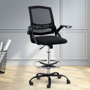 Artiss Office Chair Veer Drafting Stool Mesh Chairs Flip Up Armrest Black