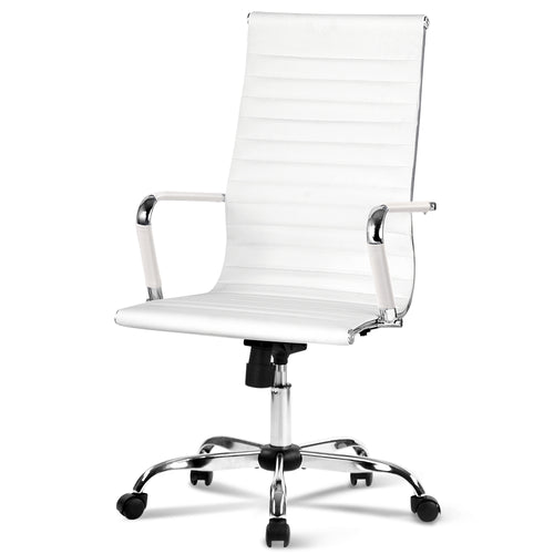 Artiss Eames Replica Office Chairs PU Leather Executive Work Computer Seat White