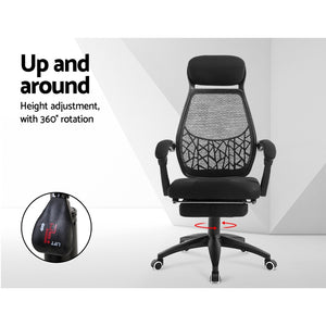 Office Chair - Gaming Chair - Retractable Footrest - Recliner - Rotatable - Black