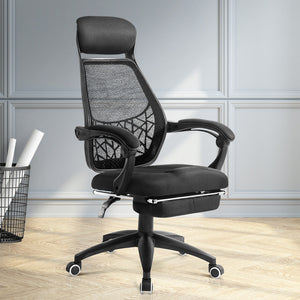 Office Chair - Gaming Chair - Retractable Footrest - Recliner - Rotatable - Black