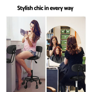 Chair Stool - Salon - Barber - Swivel - Backrest - Adjustable - Height - Black