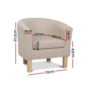Waiting Chair - Lounge Armchair - Tub - Wooden frame - Fabric - Beige