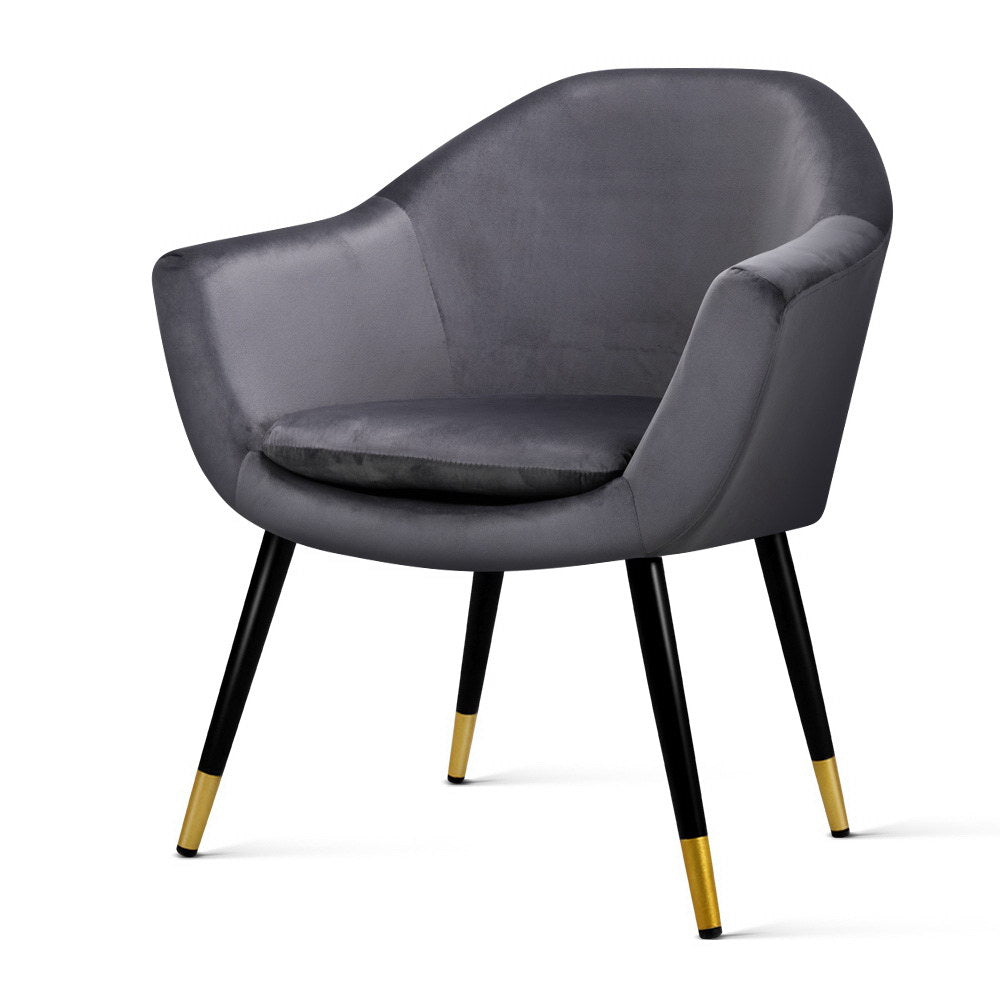 Waiting Room Chair - Retro Sofa - Wooden - Velvet - Grey