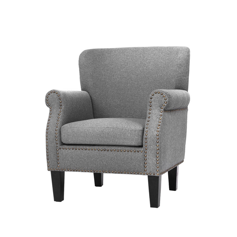 Waiting Room Chair - Retro Sofa - Wooden Frame - Linen Fabric - Grey